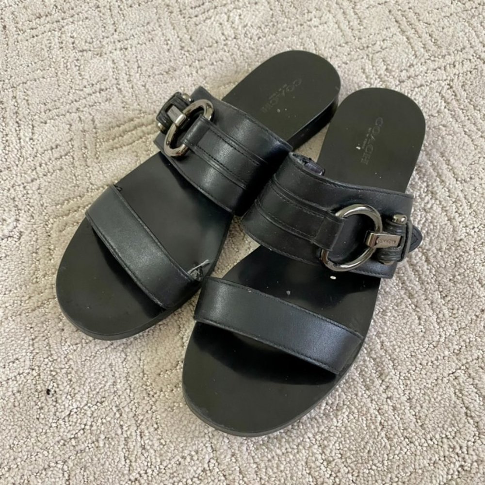 Coach Black Leather Sandals